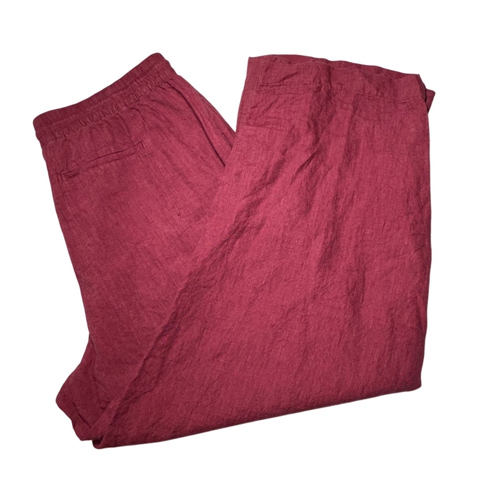 Relaxed Linen Blend Wide-Leg Pants - Wine